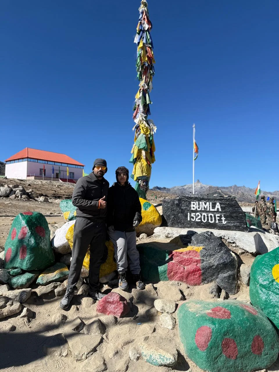 Bumla Pass on the India-China border near Tawang, marked with flags at high altitude